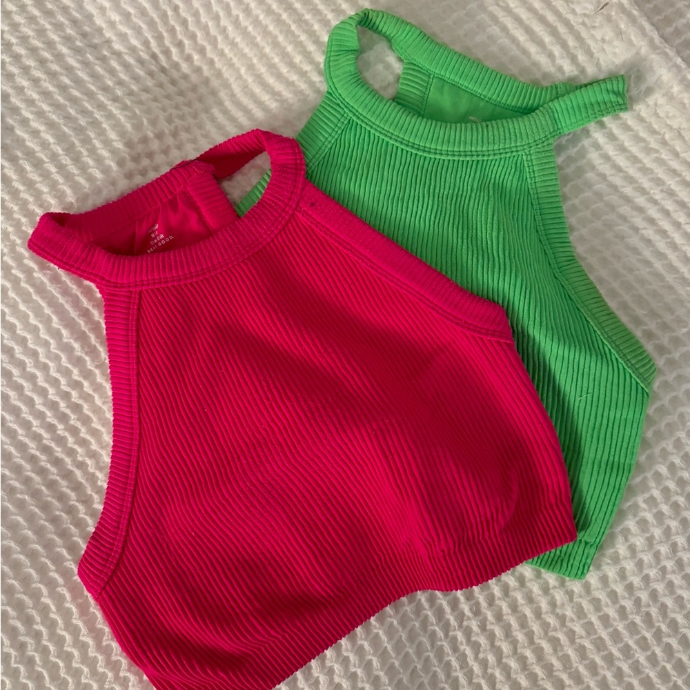Aerie Ribbed Crop Tops in Pink and Green
